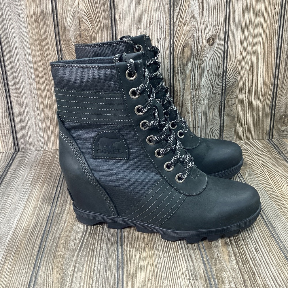 Sorel Womens Lexie Wedge Waterproof Black Leather Ankle Boots NL3046-010 Size 10